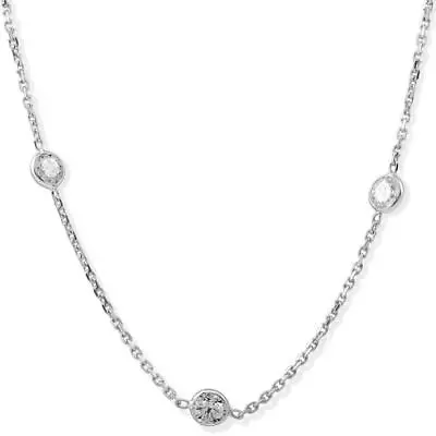 2Ct TW Round-Cut Women's Real Diamond Bezel Station 18  Necklace 14k White Gold • $1199.99