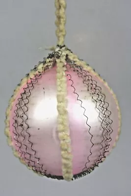 Vintage Blown Glass Crinkle Wire Chenille Pink BALL Christmas Ornament Germany • $17