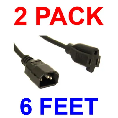 2X 6FT IEC 320 C14 Male Plug To NEMA 5-15R 3 Prong Female Power Cord Cable • $9.99