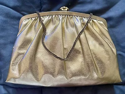 Vintage HL Harry Levine Gold Metal Handle Evening Purse Bag Jewel Snap • $13.99