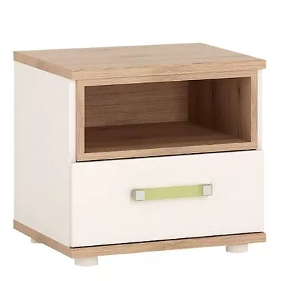 Kids 1 Drawer Bedside Light Oak Cabinet With White High Gloss (lemon Handles) • £90