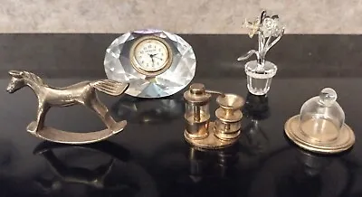 5pc Geneva Crystal Miniature Quartz Clock Flower Pot & Brass Collectables Lot • $39.99