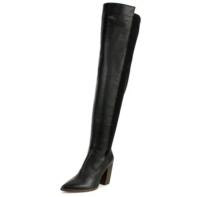 Vince Camuto Cottara Black Leather Fitted Pointed Over The Knee Thigh High Boots • $79.95