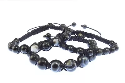 £15 • Buy Shamballa Bracelet, Set Of 3, Gemstone Black Stripe Agate 10mm/8mm/6mm Beads