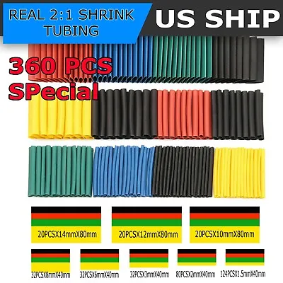 360Pcs HEAT SHRINK Tubing Insulation Shrinkable Tube 2:1 Wire Cable Sleeve • $4.75