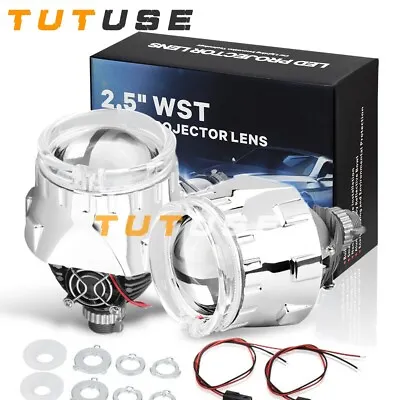 2.5 Inch Bi LED Projector Lens LED Angel Eyes Mini Headlight Retrofit Universal • $105.69