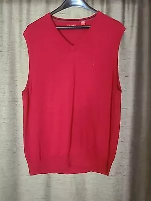 Izod Mens Sweater Vest L Sleeveless Knit V-Neck Casual Pullover Red • $12.99