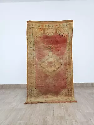 Vintage Berber Wool Rug Moroccan Handmade Red Kilim Area Rug Faded Runner 3x6 Ft • $685.78