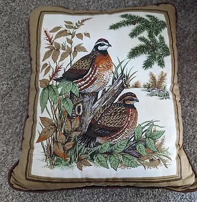 Bobwhite Quail Pillow Brown Retro Vintage Style Cabin Nature Birds Accent Throw • $19.94