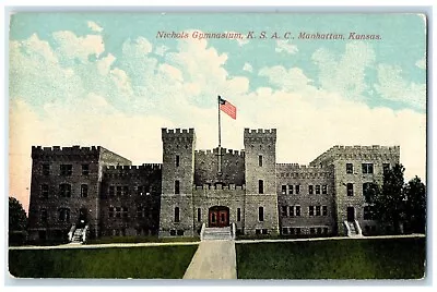 1912 Nichols Gymnasium KSAC Exterior Building Manhattan Kansas Vintage Postcard • $14.98