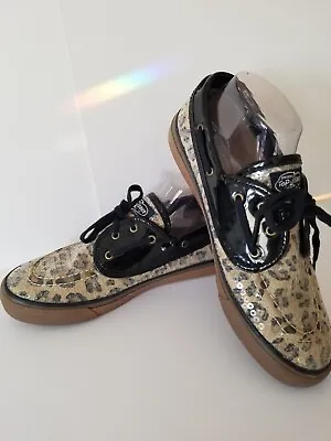 Sperry Top-Siders Womens Boat Deck Shoes Leopard Sequins Black Trim 9M  Preowned • $12