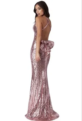 £24.99 • Buy Ladies GODDIVA BOW SEQUIN MAXI DRESS Size Uk 6 Gala Cruise Evening Gown Rrp £89