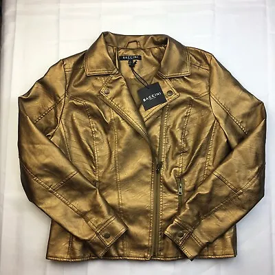 £61.99 • Buy Baccini Faux Leather Biker Jacket Womens Large Bronze Motorcycle Metallic Gold