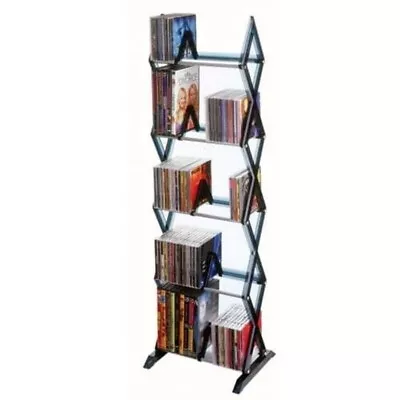 5 Tier Media Rack With Adjustable Dividers And Wide Base Smoke • $16.53