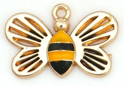 £3 • Buy 10 GOLD PLATED ENAMEL FILIGREE HONEY/BUMBLE BEE CHARM~Jewellery~Awareness (6A)