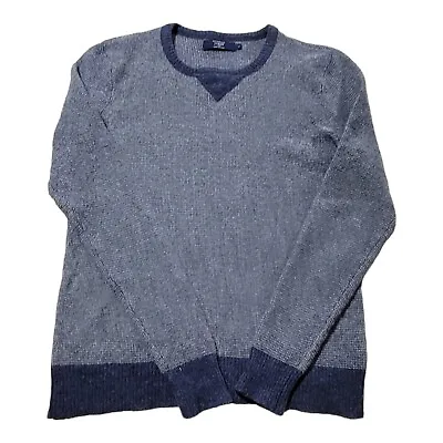 J.CREW Waffle Knit Crew Neck Sweater Pullover Mens Size Large Blue Lambs Wool • $32.95