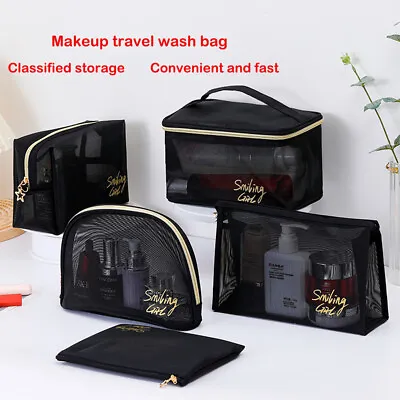 Black Mesh Women's Cosmetic Bag Travel Small Large Toiletry Makeup Tool Bags • £3.42