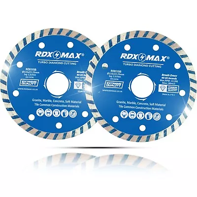 2 X 115mm Diamond Cutting Discs 4.5  Angle Grinder Blade Tile Stone & Concrete • £8.79