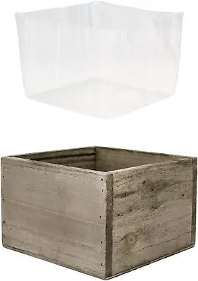 Wood Square Planter Box With Removable Plastic Liner (H:4  Open:6 X6 ) | Multipl • $14.11