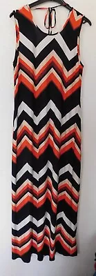 NWT 1970s-style Zig Zag Print MAXI DRESS By WALLIS In Orange/black/cream Size 12 • £6