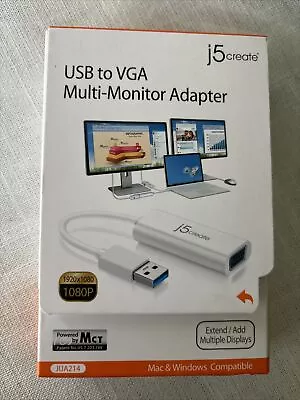 J5Create USB To VGA Multi-Monitor Adapter JUA214 - Mac & Windows - New-Open Box • $19