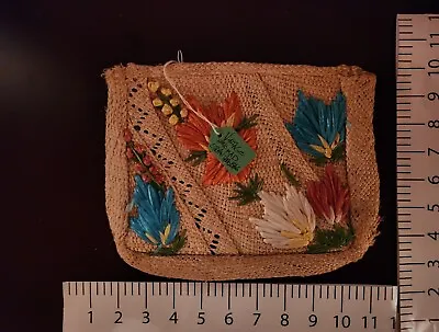 Vintage Mid Century Handmade Raffia Floral Straw Handbag  • $8