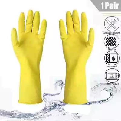 Household Rubber Gloves Non Slip Long Sleeve Washing Up Cleaning Yellow Pink • £1.99