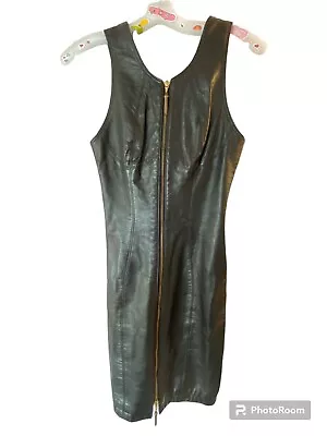 Vtg Michael Hoban North Beach Leather Dress Black Double Zip Sculpt Bustier Tank • $145