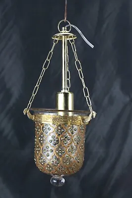 Hand-Painted Moroccan Art Glass Ceiling Light - Gold & Clear Glass Hanging Lamp • $132