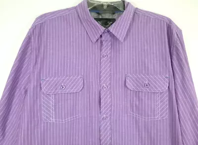 Drill Clothing-Mens Long Sleeve Casual Button Down Shirt-Large-Purple Pinstripes • $17.99