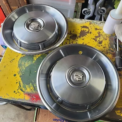 Vintage 1970s 1980s Cadillac DeVille Hubcaps 16” Set Of 2 OEM • $60