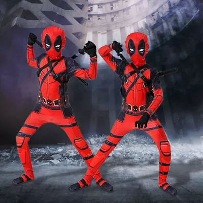 Boys Deadpool Cosplay Costume Fancy Dress Superhero Jumpsuit W/Mask Kids Gift • $33.99