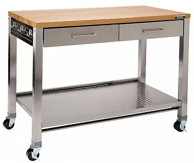 Wood Top Kitchen Island Cart Prep Table Two Drawer Steel Shop Desk Work Center  • $374.99