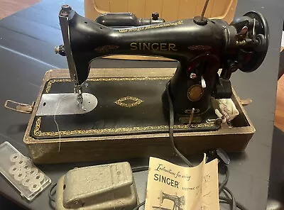 1955 Vintage Singer Model 15-91 Sewing Machine W/Case Tested -Instructions-Light • $139