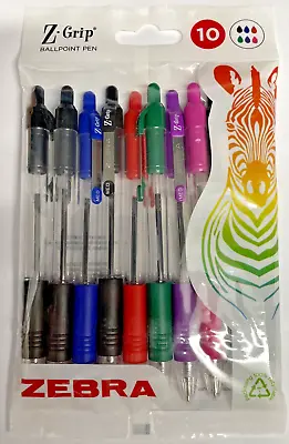 ZEBRA Z-Grip Funky Ballpoint Retractable Pens 10 Pack Of Assorted FREE POST • £3.75