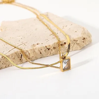 Multilayer Gold Necklace . Choker 9ct  Gold Necklace . Snake Chain CZ   NH99 • £21.99