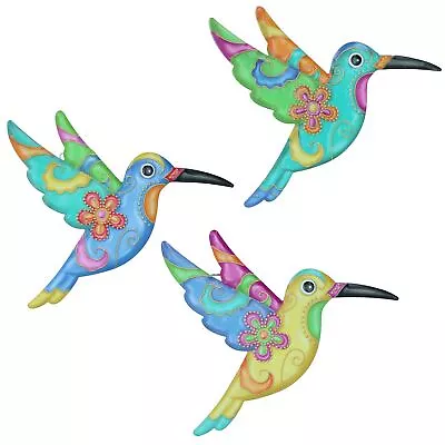 Hummingbird Garden Home Wall Art Fence Ornament Decoration Yard Set Of 3 • £11.43