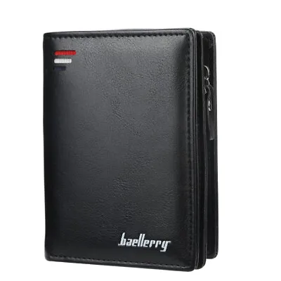 Men's Leather Vertical Wallet With Zipper Pocket Bifold Clutch Multi Card Holder • $10.89