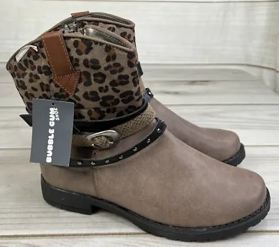 New Bubble Gum Women's Taupe & Black Leopard Buckle Boots Size 9 Booties NWOB • $14.95