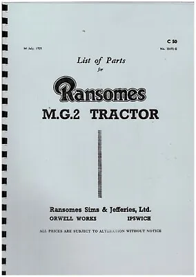 Ransomes M.G.2 Crawler Tractor Illustrated Parts Price List Book • £10