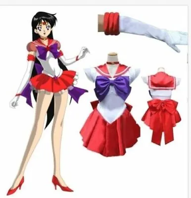 $20.99 • Buy Sailor Moon Mars Red Sailormoon Costume Cosplay Uniform Fancy Dress + Gloves