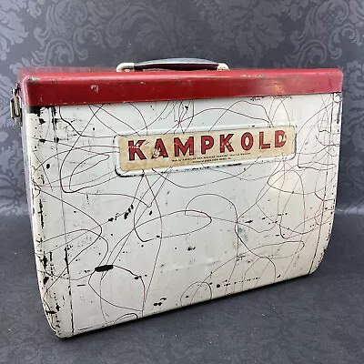 Vintage Kampkold 50s Red Metal Ice Chest Cooler Camping Outdoors • $120