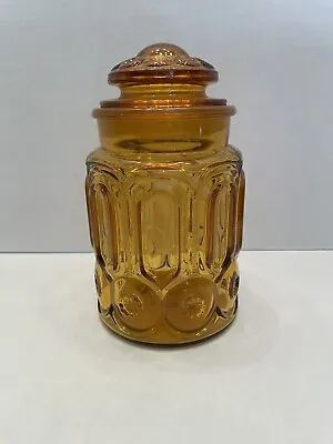 $15.99 • Buy VTG L.E. Smith Amber Canister 9  Lid Moon And Stars Jar Glass Lid Apothecary