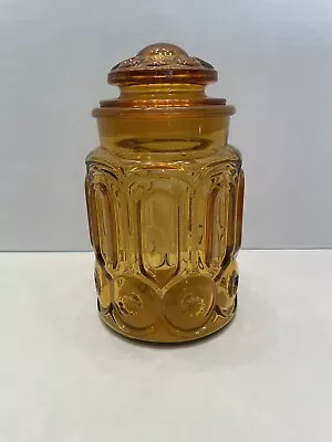 $15.99 • Buy VTG L.E. Smith Amber Canister 9  Lid Moon And Stars Jar Glass Lid Apothecary