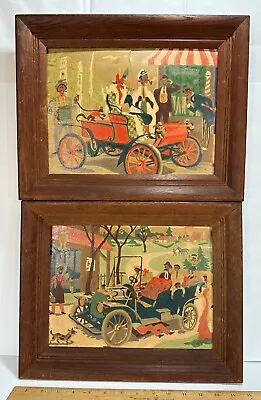 Vintage 1950s Paint By Numbers Paintings Pair Automobile Wall Art Model T Cars • $44.99