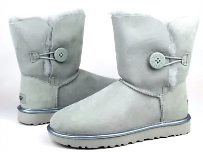 New UGG BAILEY BUTTON II METALLIC SHEEPSKIN BOOTS SIZE 7 US 38 EUR • $95