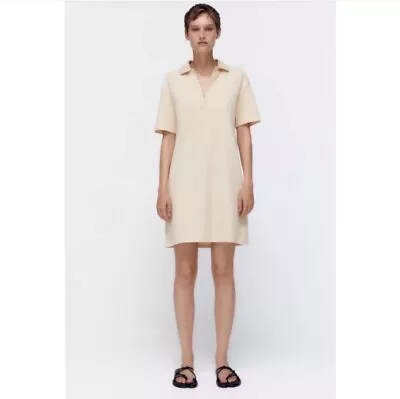 Zara Cream Cotton Polo Collared Shirt Old Money Dress Size S • $32.99