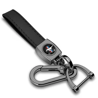 Ford Mustang Tri-Bar In Black Leather Strap Dark Gunmetal Hook Key Chain • $25.99