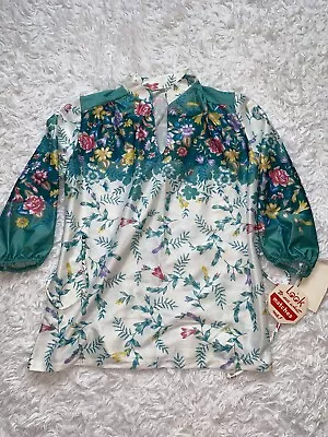 Vintage Womens Blouse Shirt Top Size Medium Spring Colors Floral 100% Polyester • $42.72