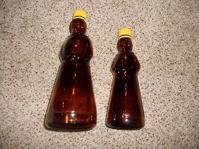 2 Mrs Butterworth's Vintage Syrup Bottles Amber Glass 2 Sizes • $19.99